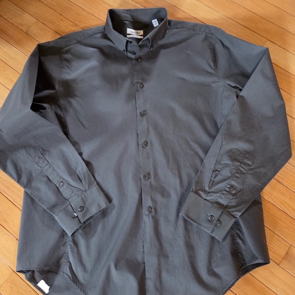 Mens Grey Calvin Klein Slim Fit Dress Shirt 17.5 / 34 35